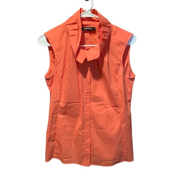 Lafayette 148 New York Ruffle Collar Sleeveless Blouse in Orange Size 4 - Picture 1 of 4